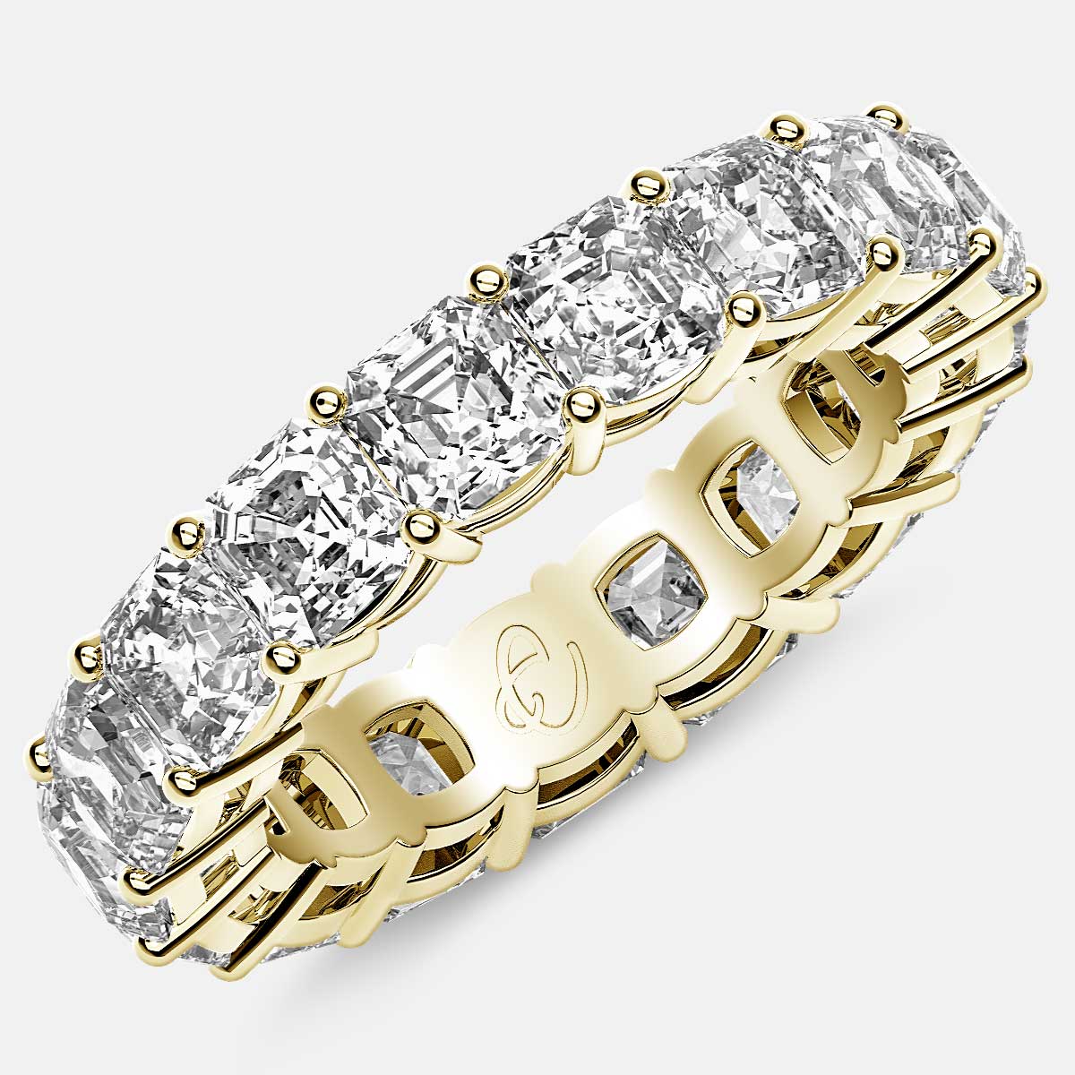 Eternity Ring with Prong Set Asscher Cut Diamonds in 18k Yellow Gold