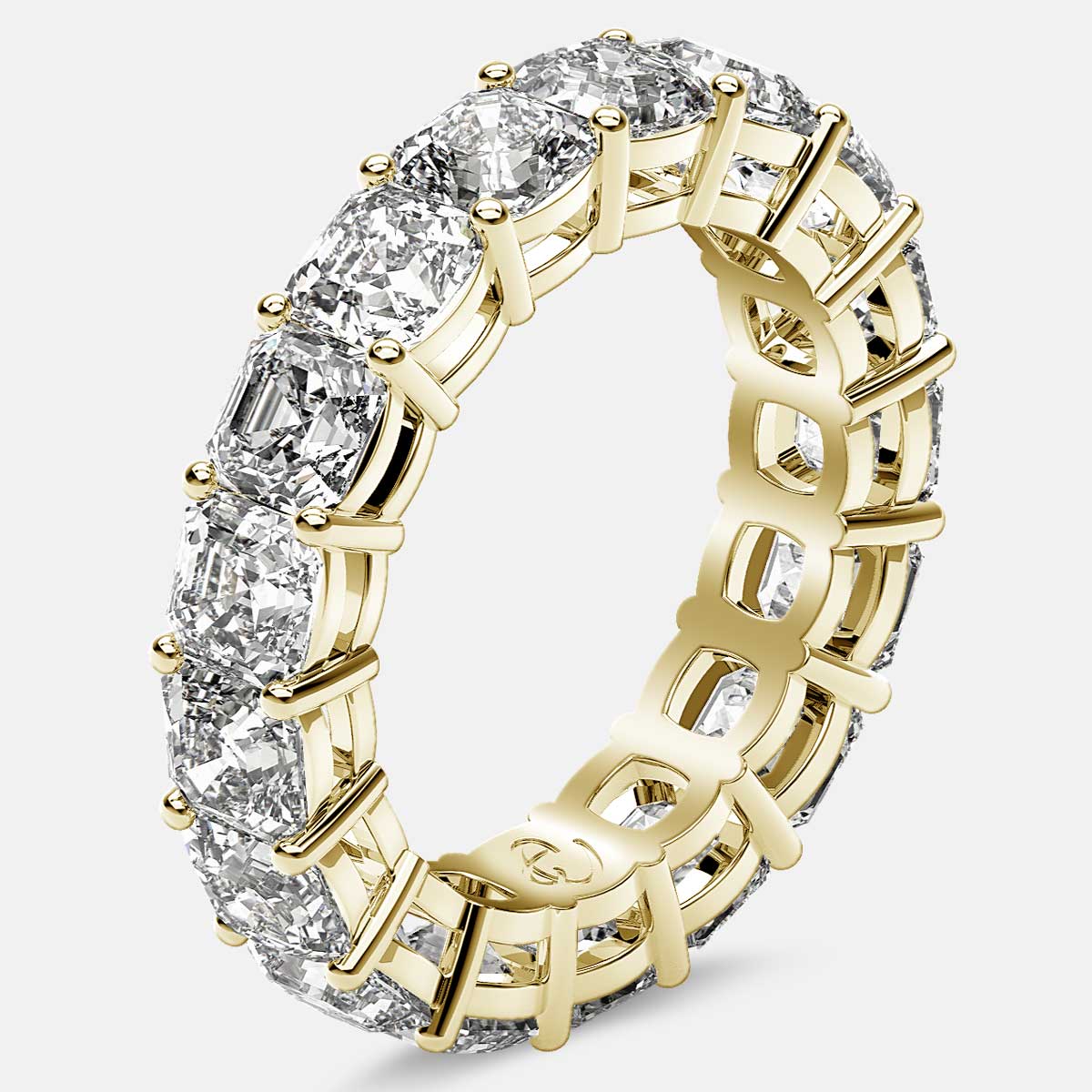 Eternity Ring with Prong Set Asscher Cut Diamonds in 18k Yellow Gold