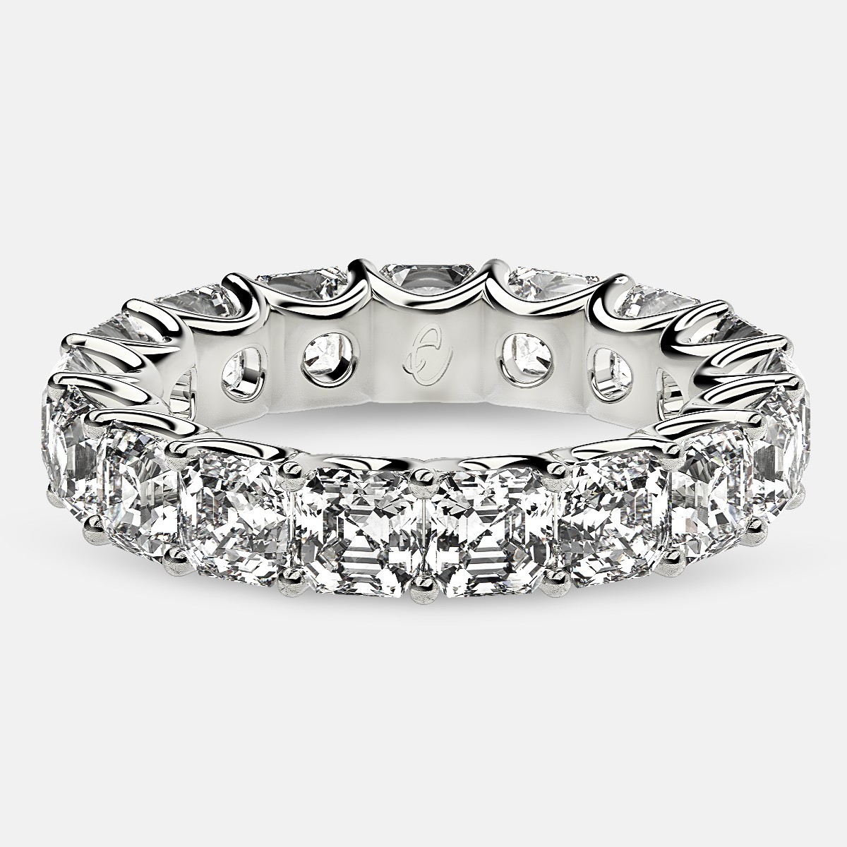Eternity Ring with Arch Prong Set Asscher Diamonds in Platinum