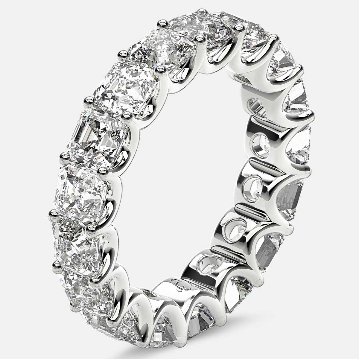 Eternity Ring with Arch Prong Set Asscher Diamonds in Platinum