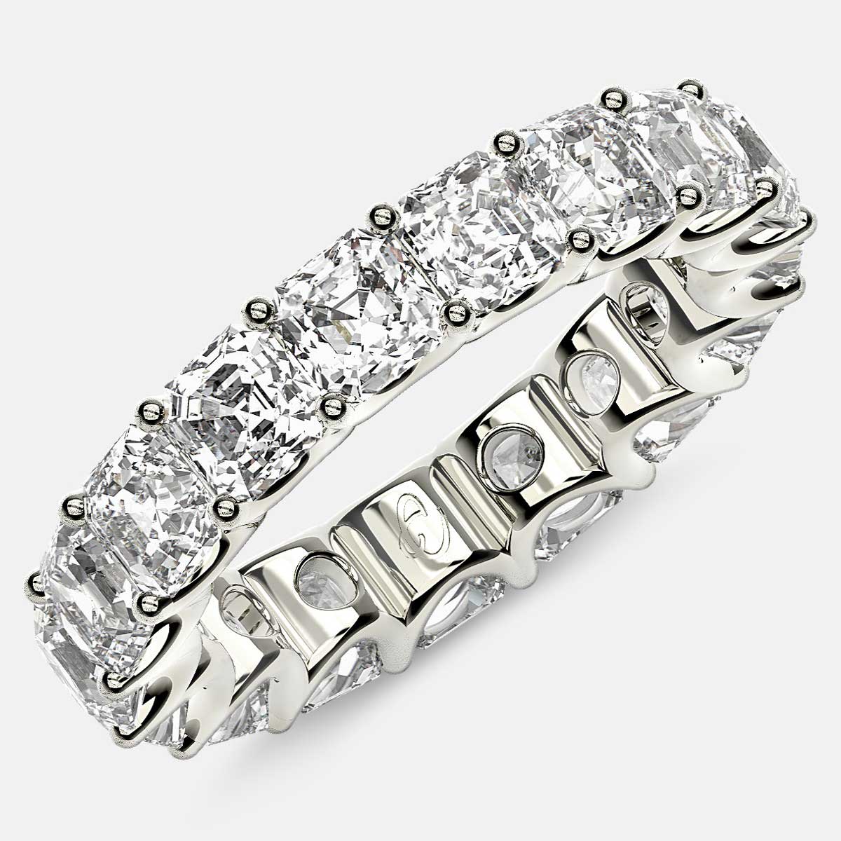 Eternity Ring with Arch Prong Set Asscher Diamonds in 18k White Gold