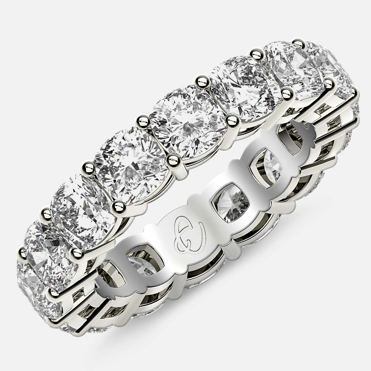 Open Gallery Eternity Ring with Cushion Cut Lab Grown Diamonds in Platinum