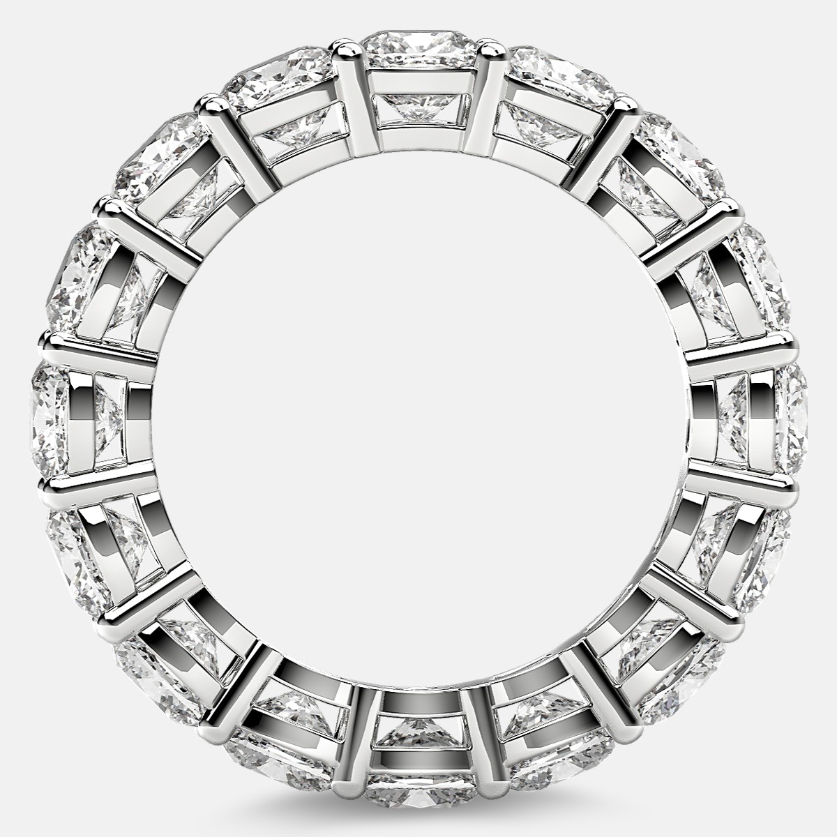 Open Gallery Eternity Ring with Cushion Cut Diamonds in Platinum