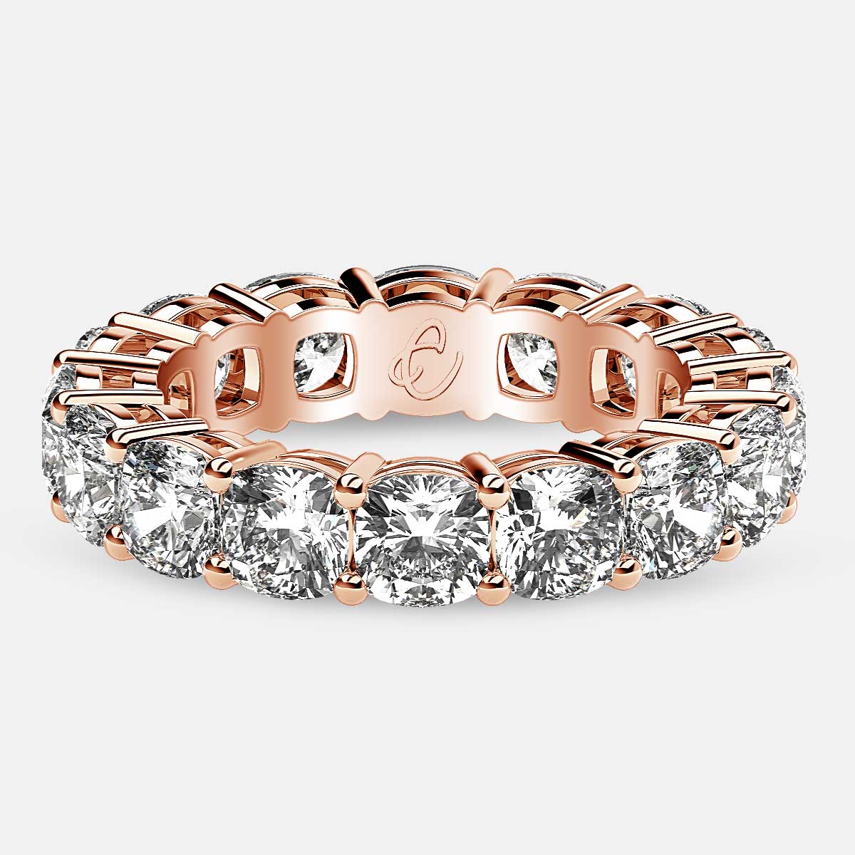 Open Gallery Eternity Ring with Cushion Cut Diamonds in 18k Rose Gold