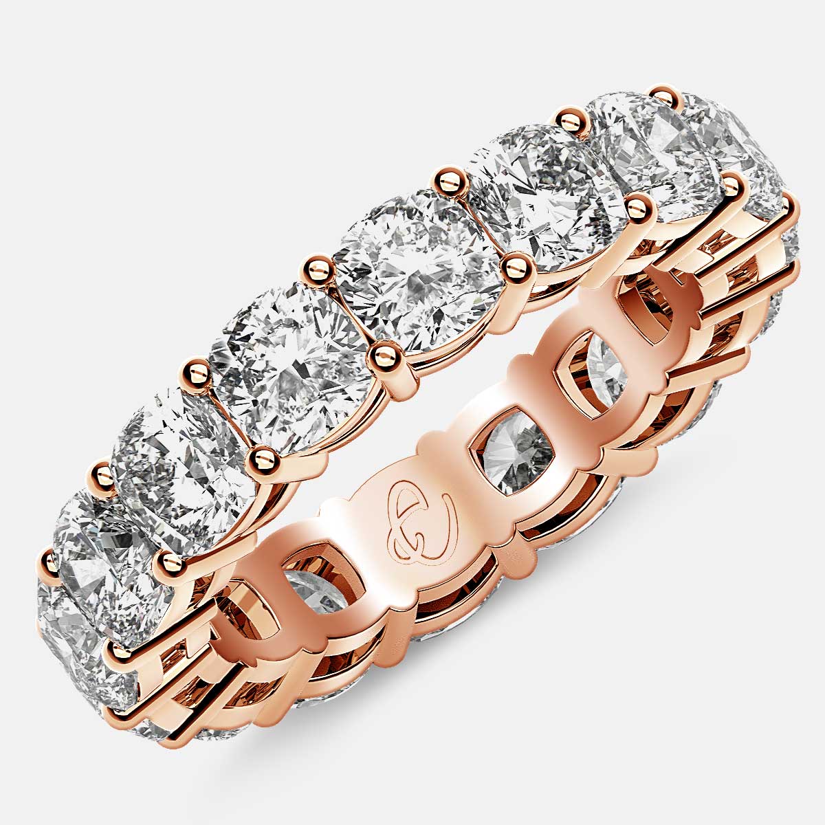 Open Gallery Eternity Ring with Cushion Cut Diamonds in 18k Rose Gold