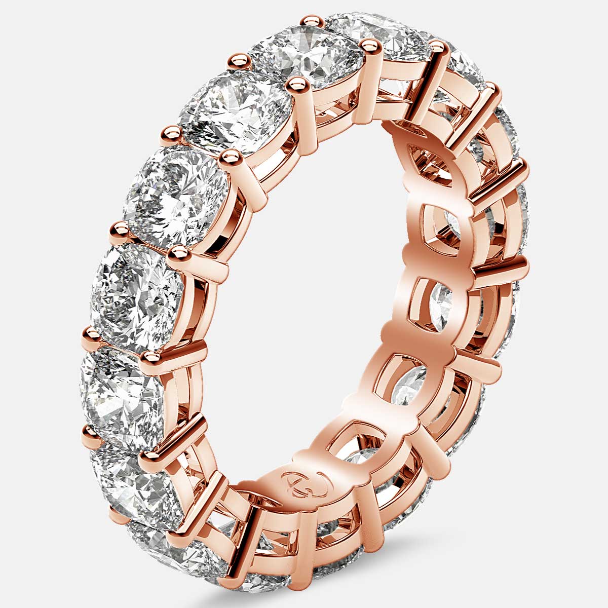 Open Gallery Eternity Ring with Cushion Cut Diamonds in 18k Rose Gold