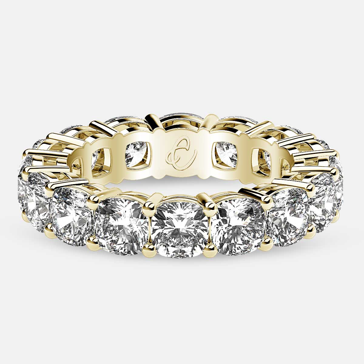 Open Gallery Eternity Ring with Cushion Cut Diamonds in 18k Yellow Gold