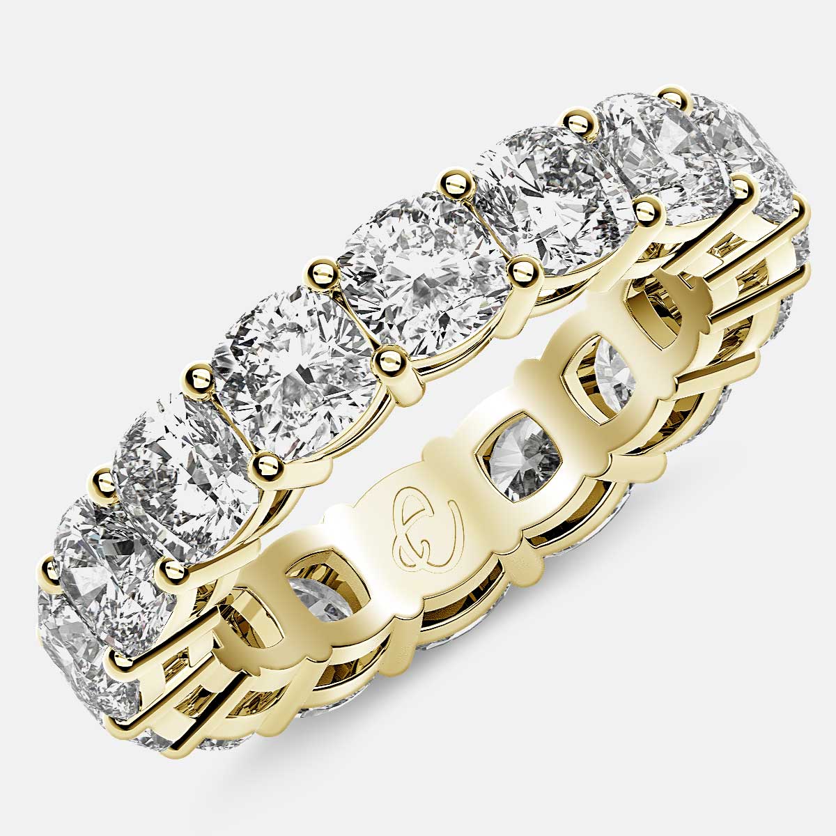 Open Gallery Eternity Ring with Cushion Cut Diamonds in 18k Yellow Gold