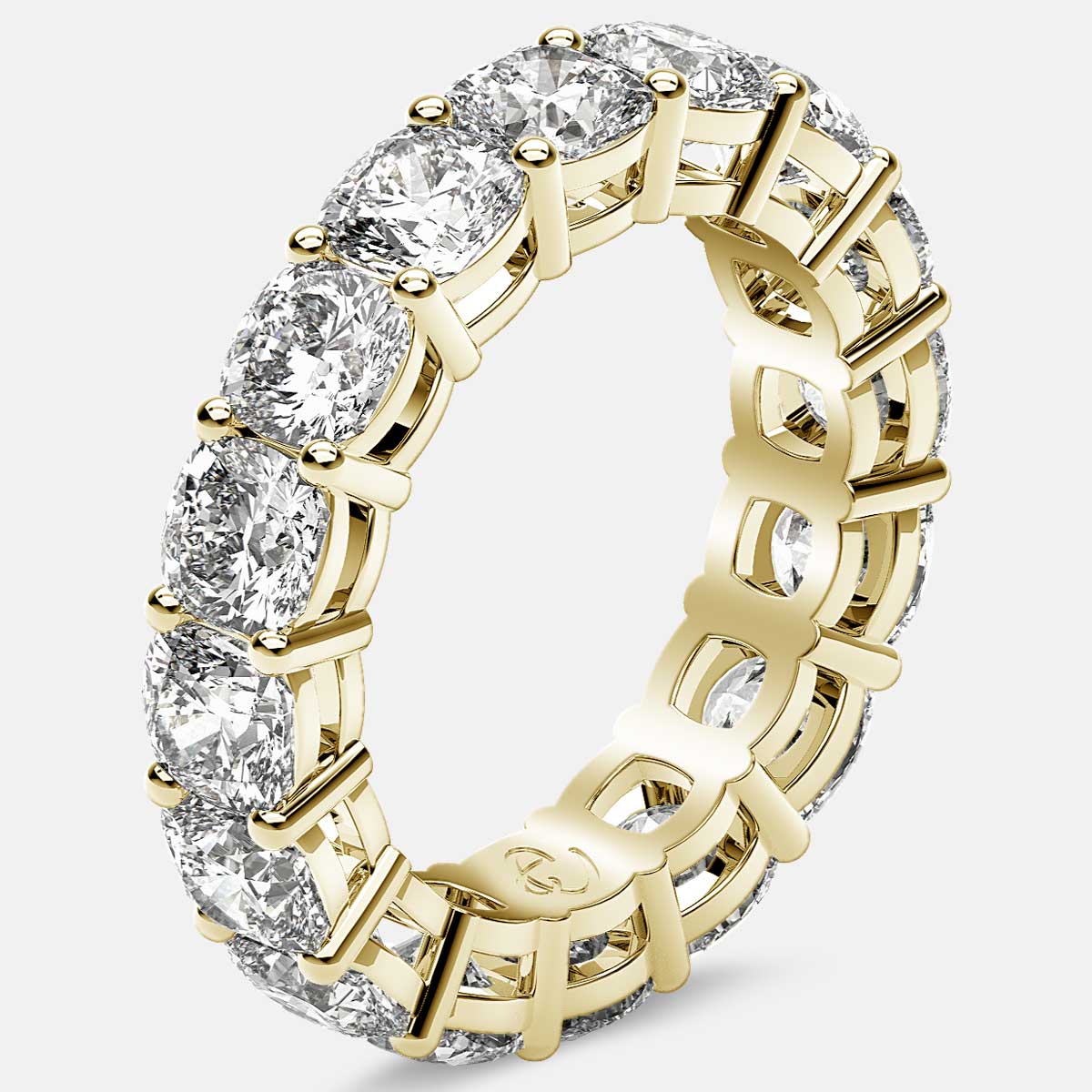 Open Gallery Eternity Ring with Cushion Cut Diamonds in 18k Yellow Gold