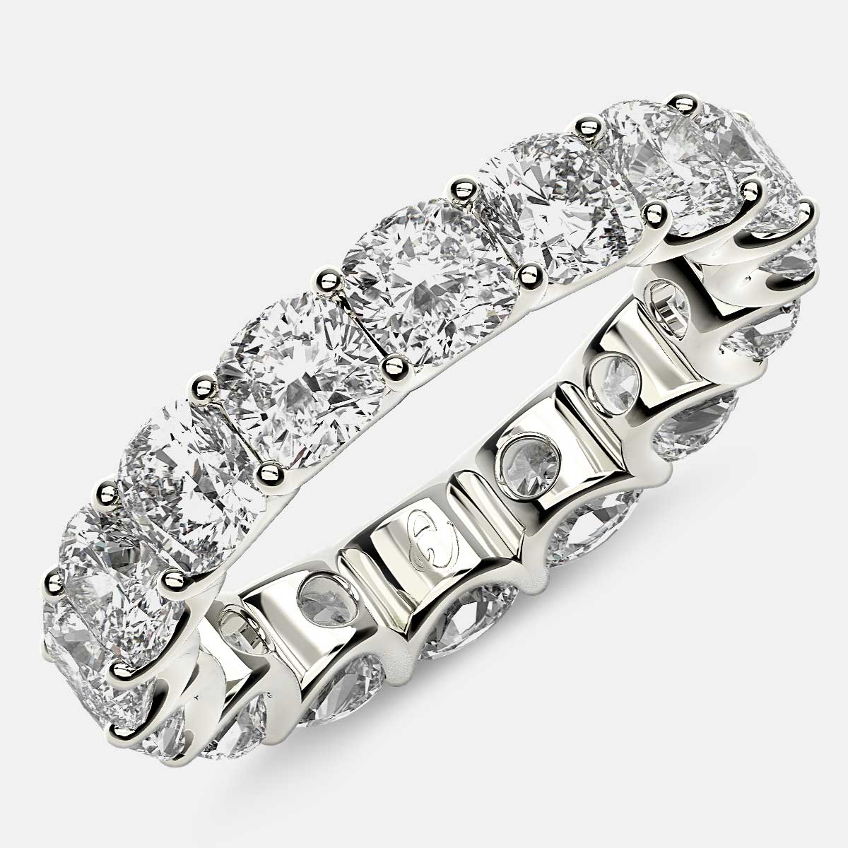 Eternity Ring with Arch Prong Set Cushion Diamonds in Platinum