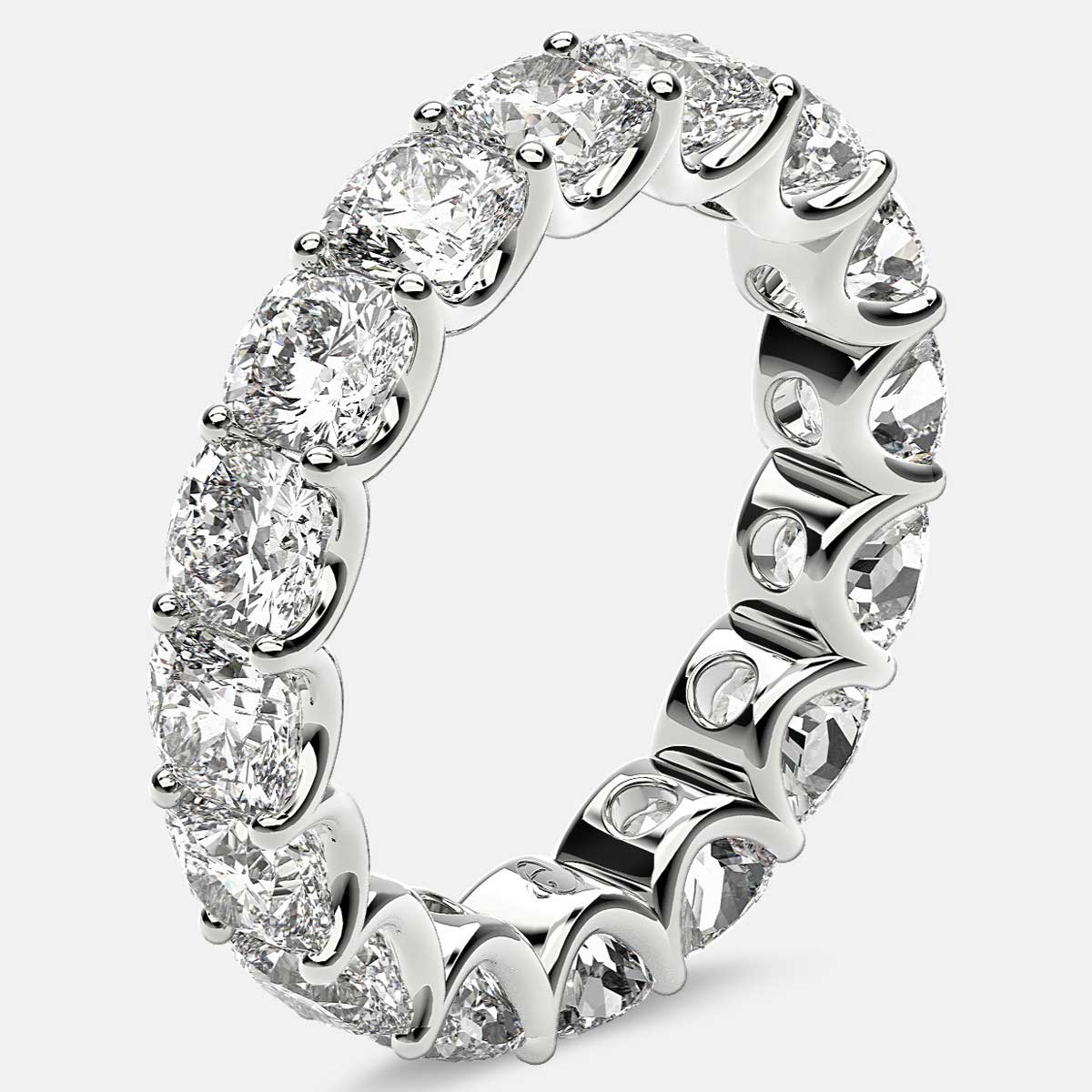 Eternity Ring with Arch Prong Set Cushion Diamonds in Platinum