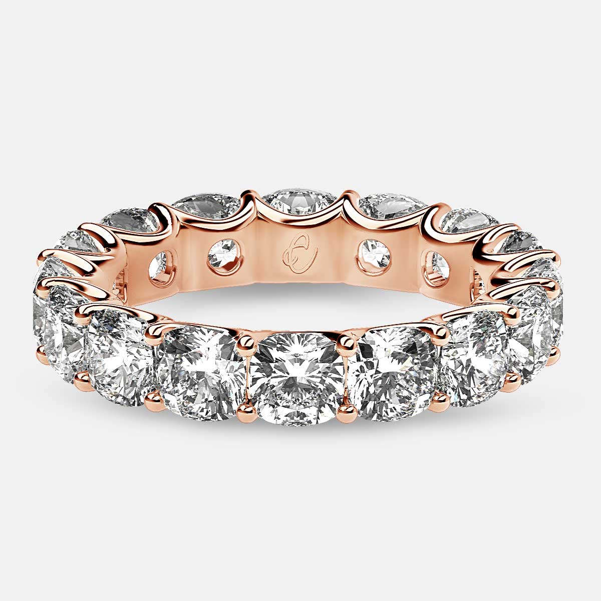 Eternity Ring with Arch Prong Set Cushion Diamonds in 18k Rose Gold