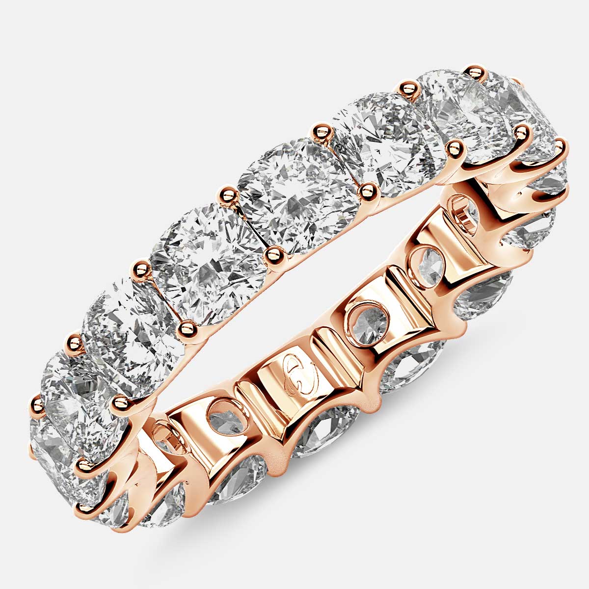 Eternity Ring with Arch Prong Set Cushion Diamonds in 18k Rose Gold