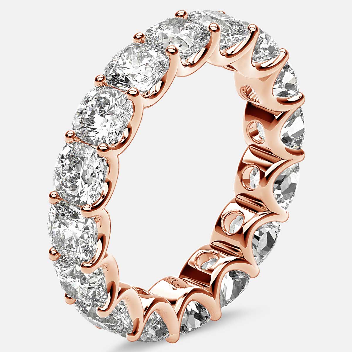 Eternity Ring with Arch Prong Set Cushion Diamonds in 18k Rose Gold