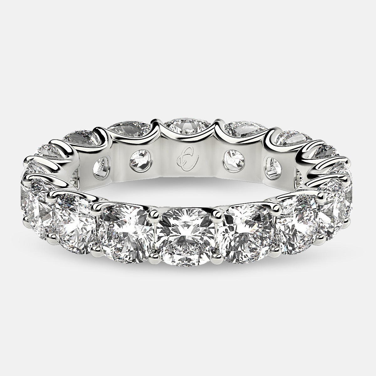 Eternity Ring with Arch Prong Set Cushion Diamonds in 18k White Gold