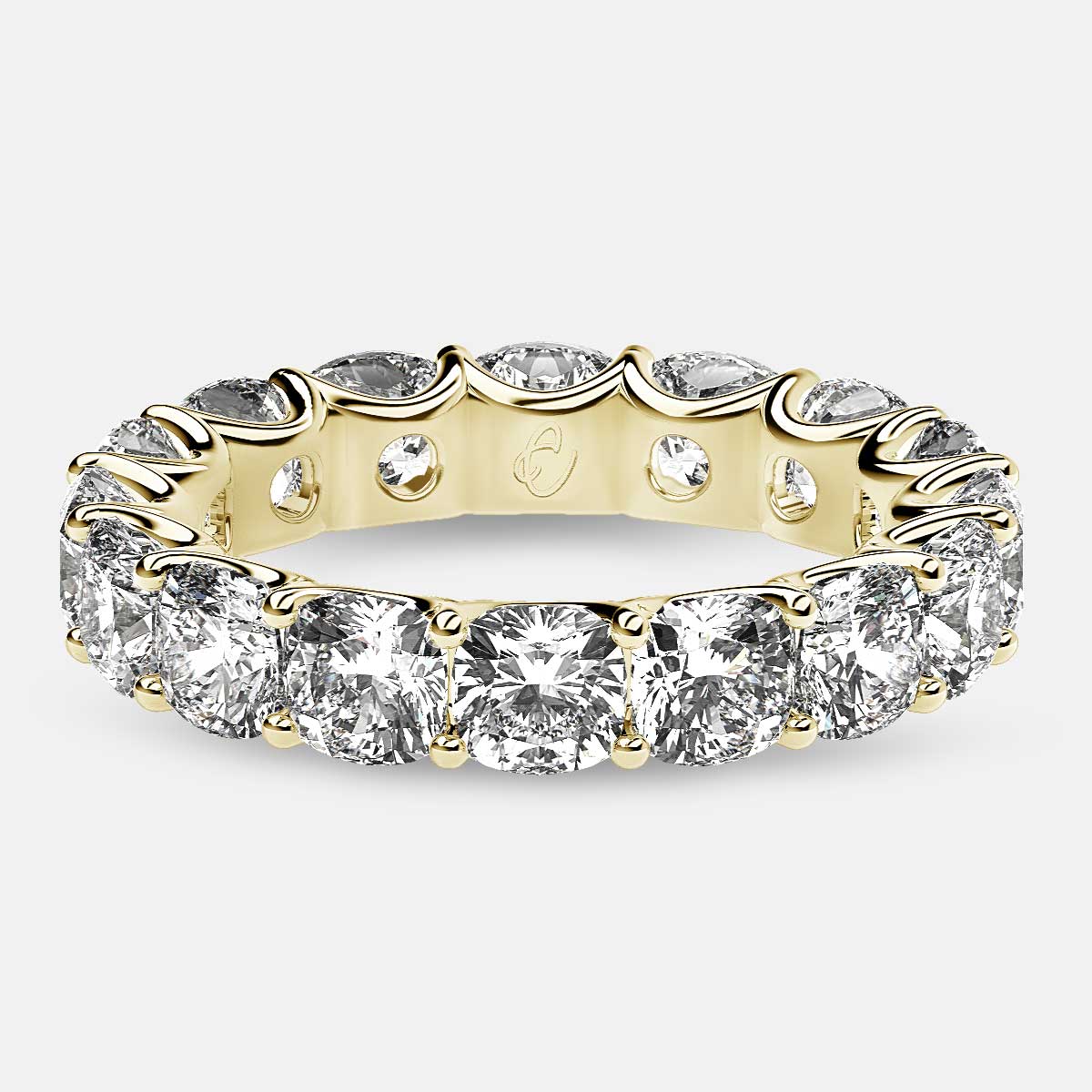 Eternity Ring with Arch Prong Set Cushion Diamonds in 18k Yellow Gold