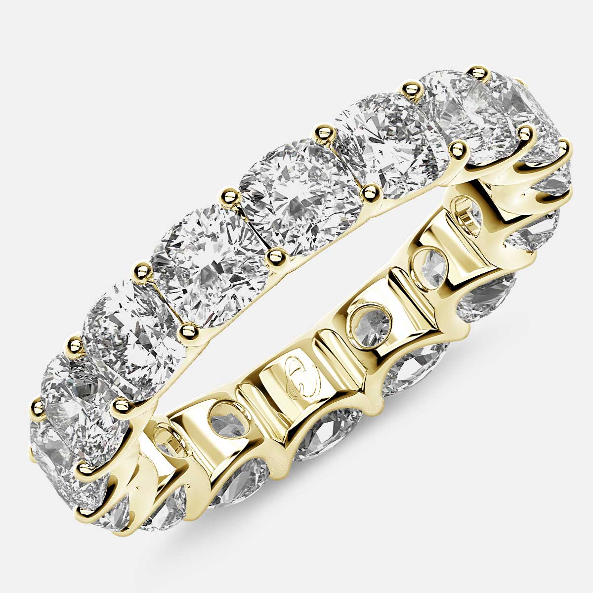 Eternity Ring with Arch Prong Set Cushion Diamonds in 18k Yellow Gold