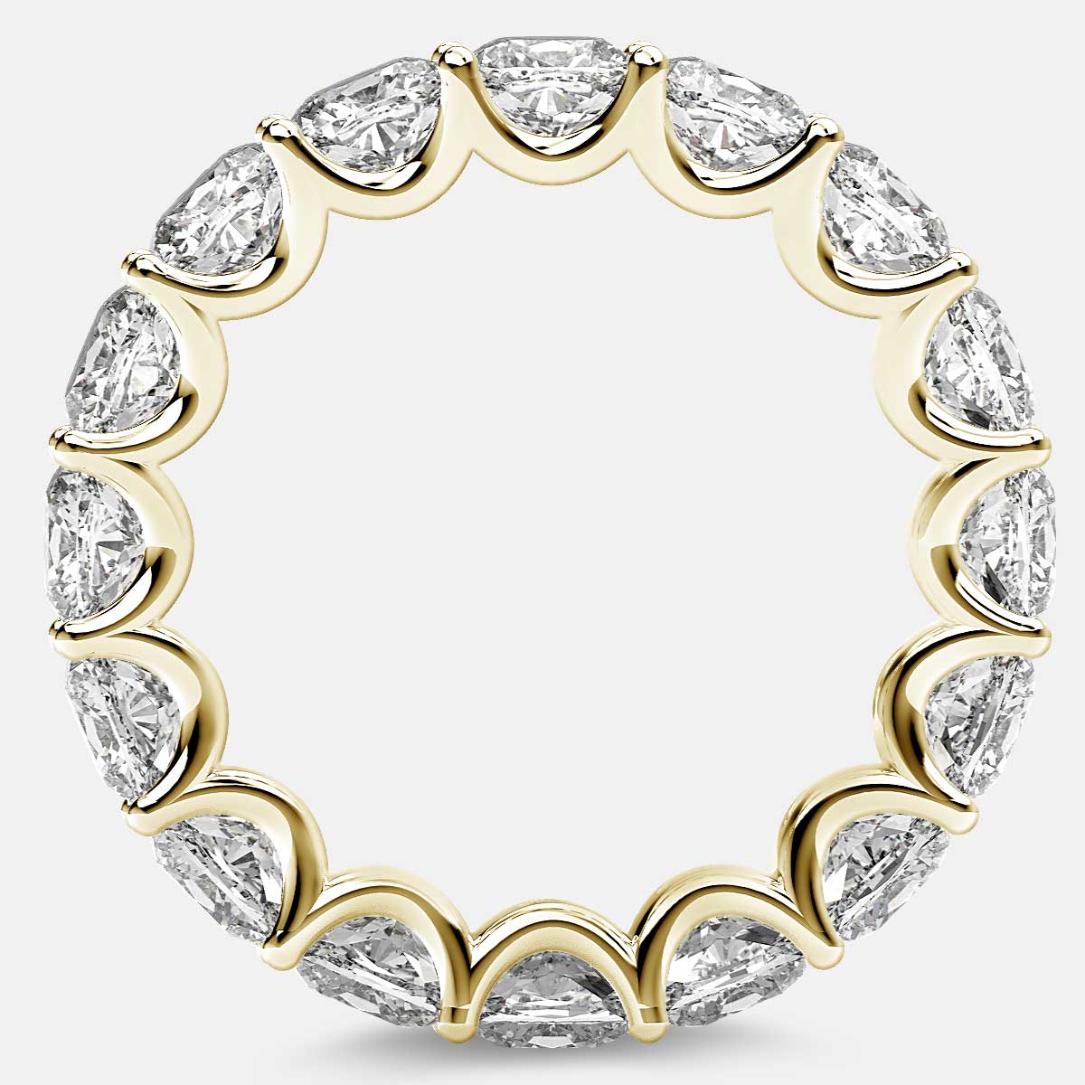 Eternity Ring with Arch Prong Set Cushion Diamonds in 18k Yellow Gold