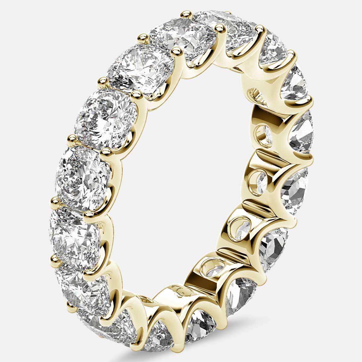 Eternity Ring with Arch Prong Set Cushion Diamonds in 18k Yellow Gold