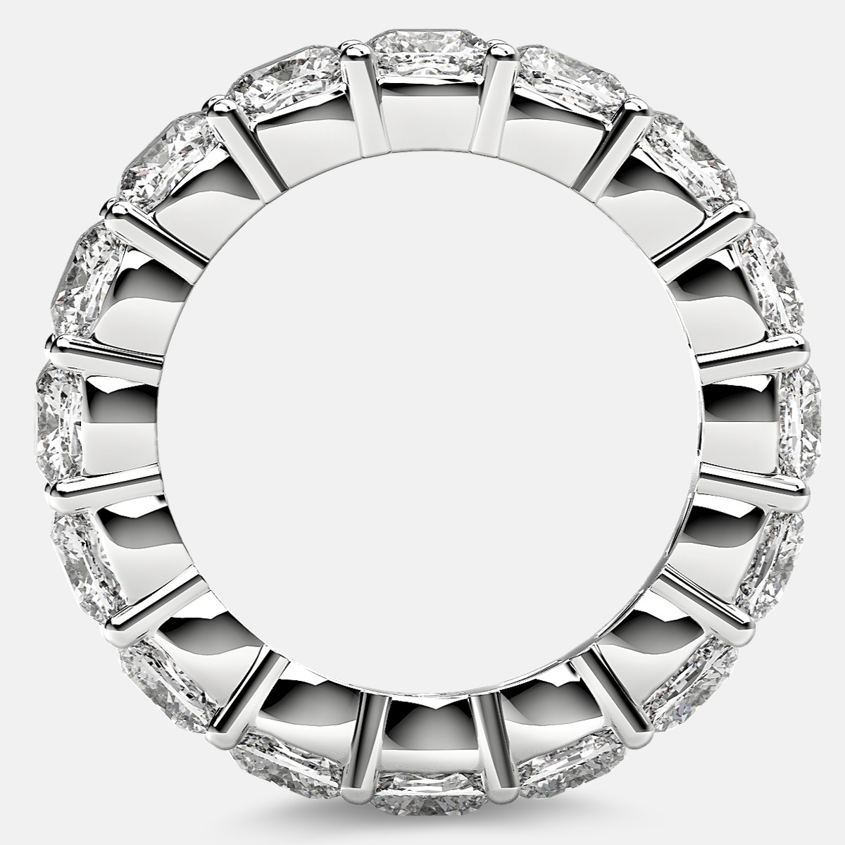 Eternity Ring with Prong Set Cushion Cut Diamonds in Platinum