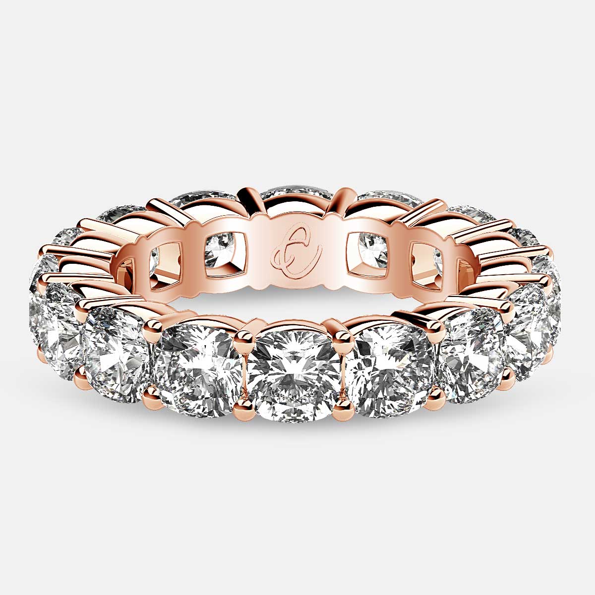 Eternity Ring with Prong Set Cushion Cut Diamonds in 18k Rose Gold