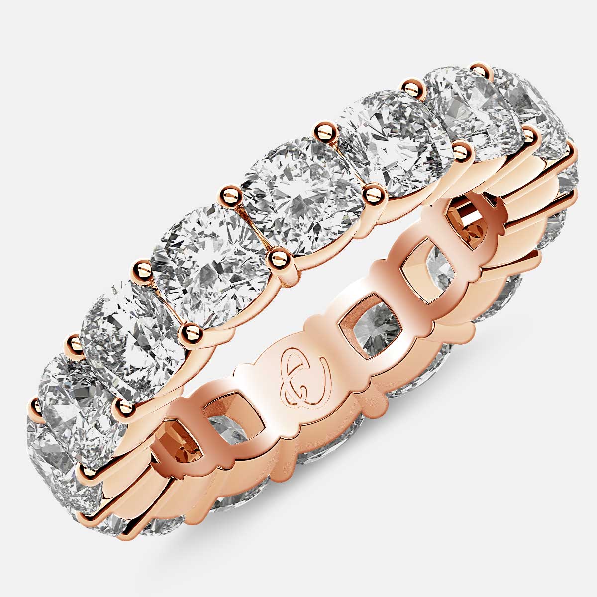 Eternity Ring with Prong Set Cushion Cut Diamonds in 18k Rose Gold