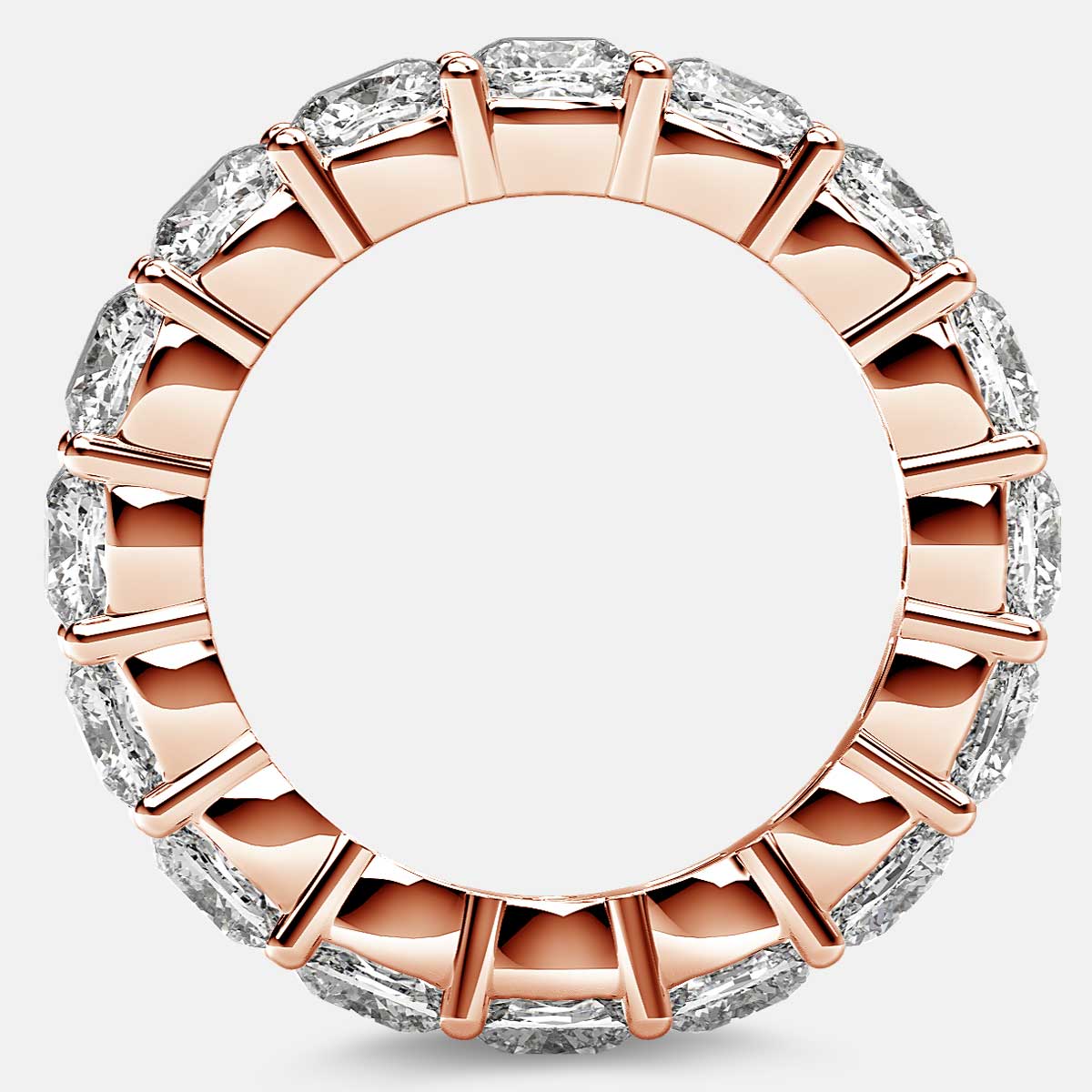 Eternity Ring with Prong Set Cushion Cut Diamonds in 18k Rose Gold