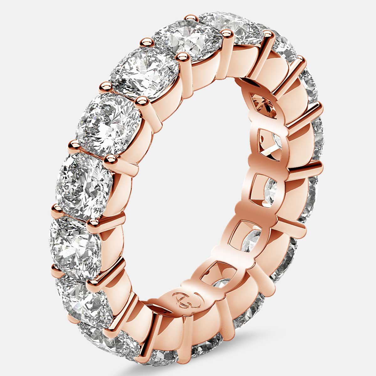 Eternity Ring with Prong Set Cushion Cut Diamonds in 18k Rose Gold
