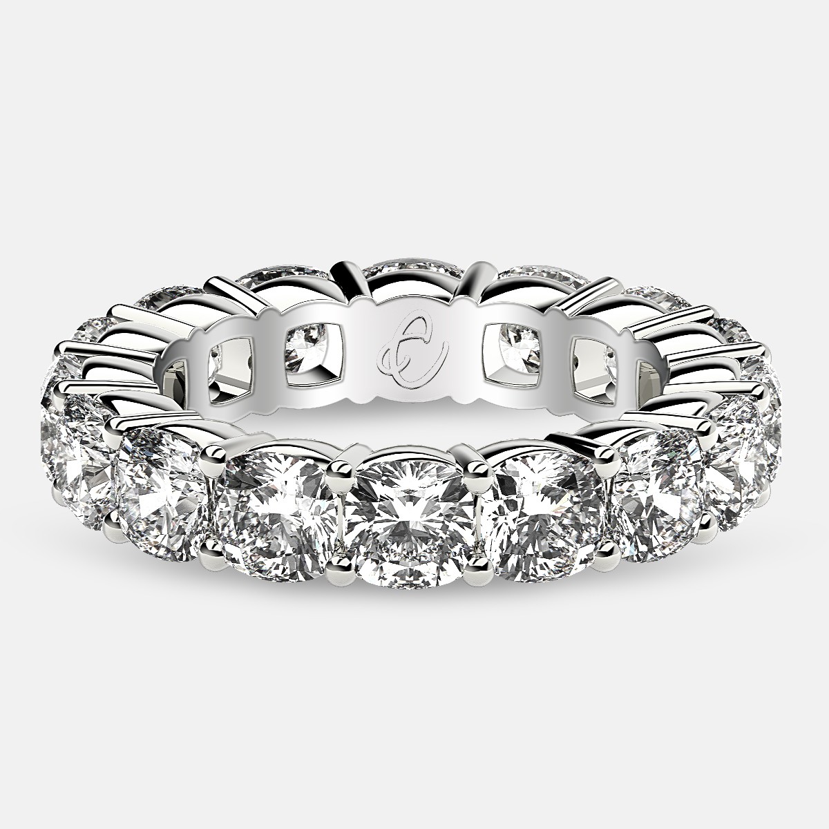 Eternity Ring with Prong Set Cushion Cut Diamonds in 18k White Gold