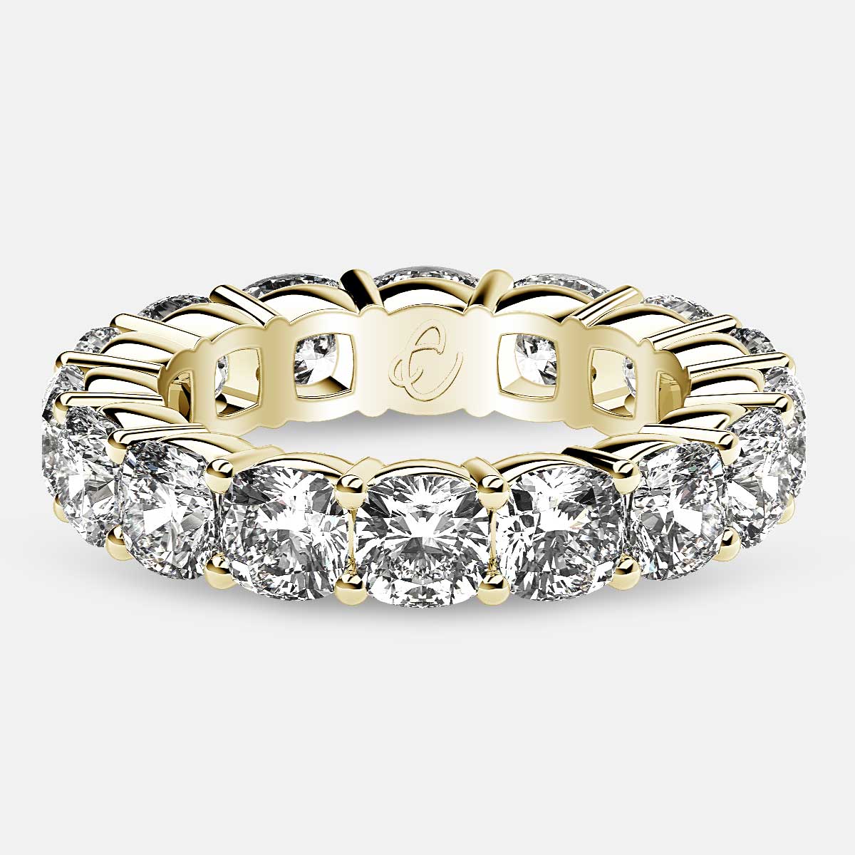 Eternity Ring with Prong Set Cushion Cut Diamonds in 18k Yellow Gold