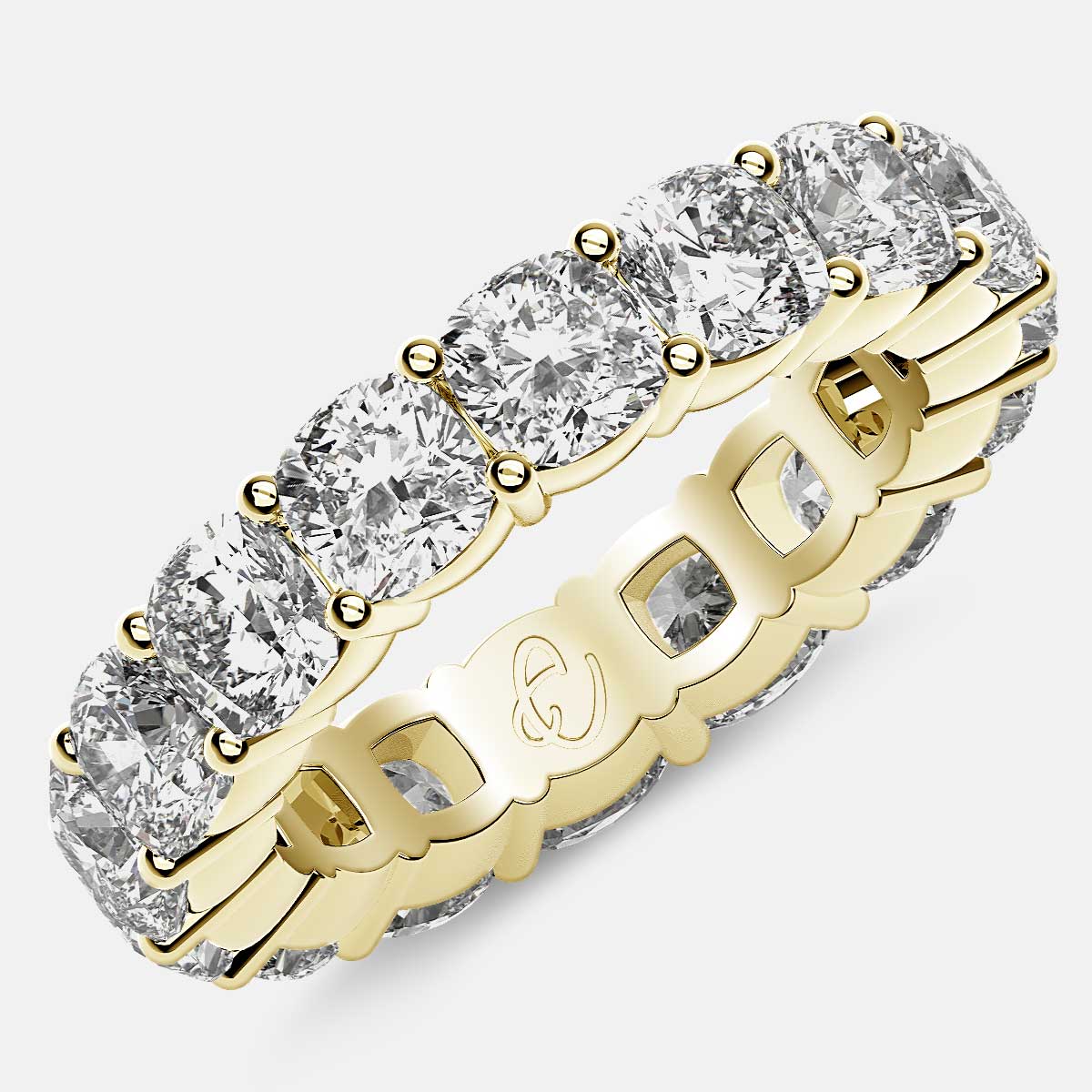 Eternity Ring with Prong Set Cushion Cut Diamonds in 18k Yellow Gold