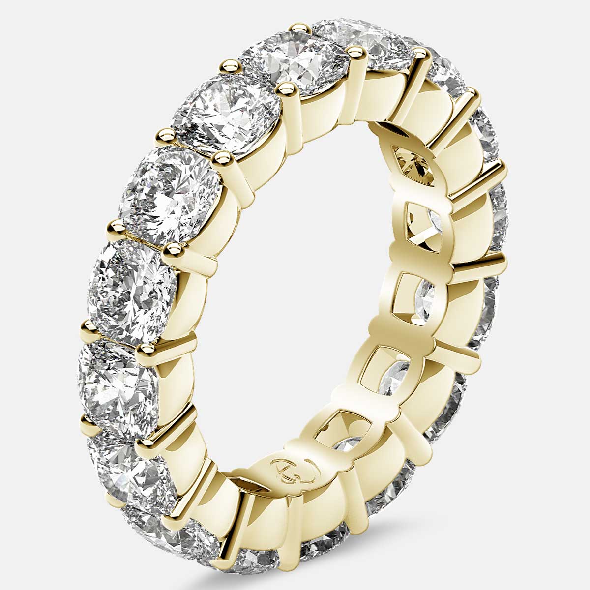 Eternity Ring with Prong Set Cushion Cut Diamonds in 18k Yellow Gold