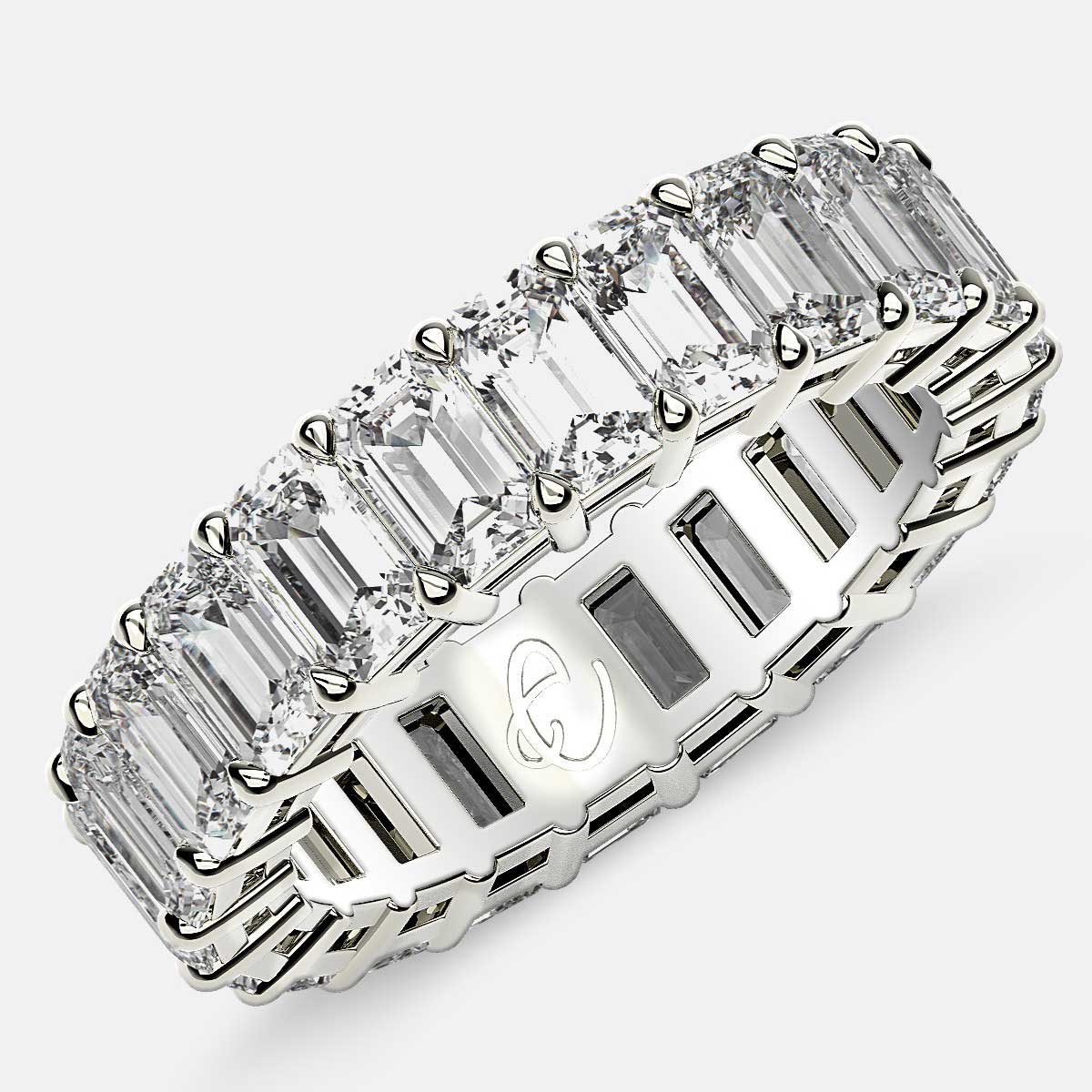 8 Carat Emerald Cut Diamond Eternity Ring Platinum, Size 6