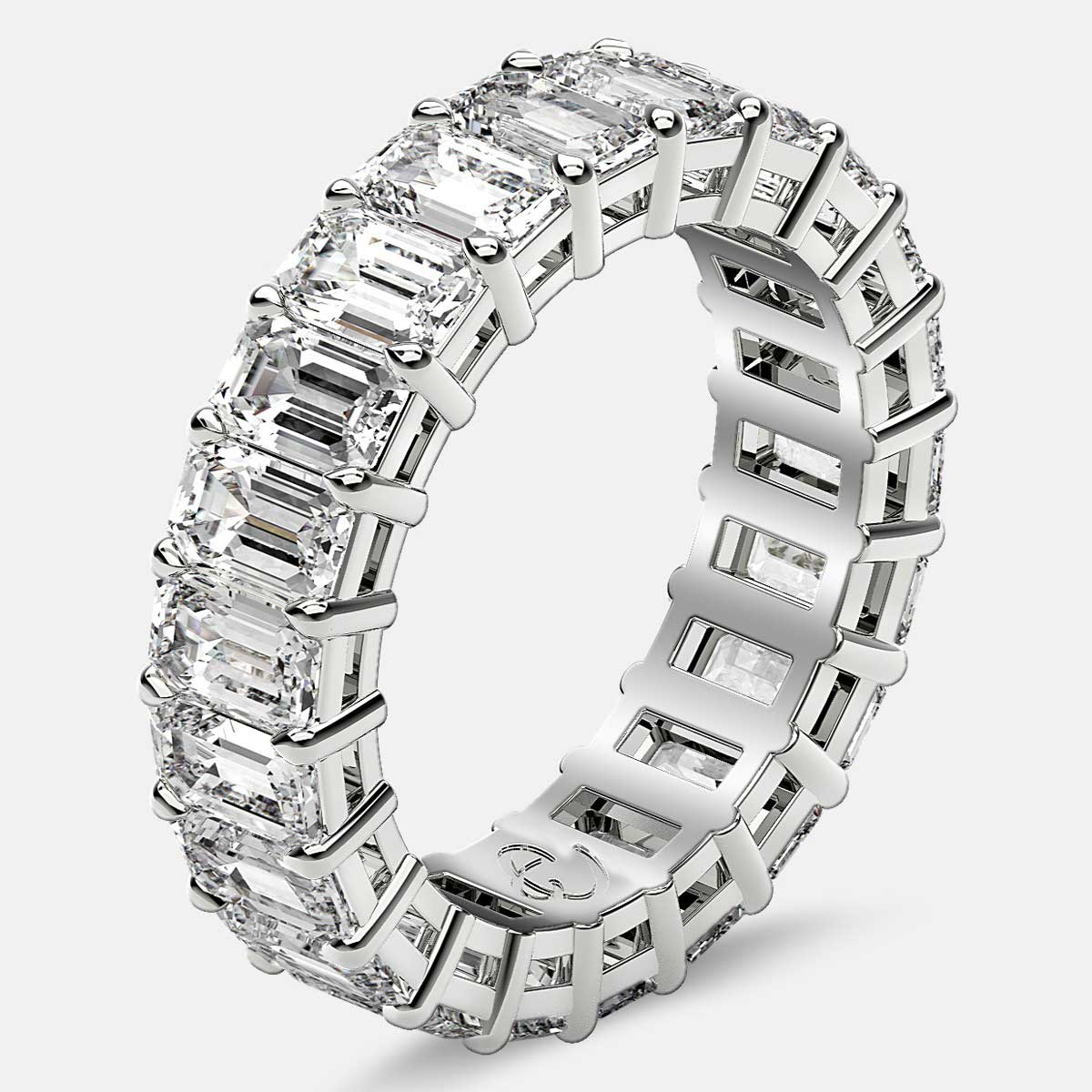 Eternity Ring with Prong Set Emerald Cut Diamonds in Platinum