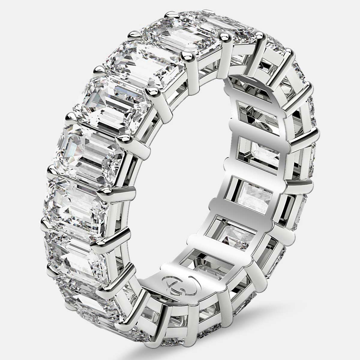 Eternity Ring with Prong Set Emerald Cut Diamonds in Platinum