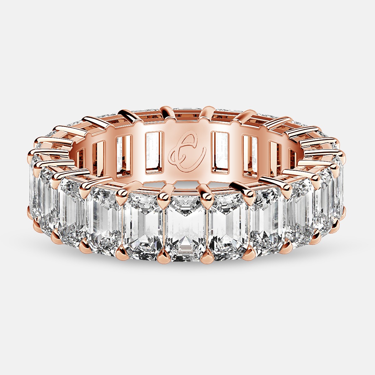 Eternity Ring with Prong Set Emerald Cut Diamonds in 18k Rose Gold