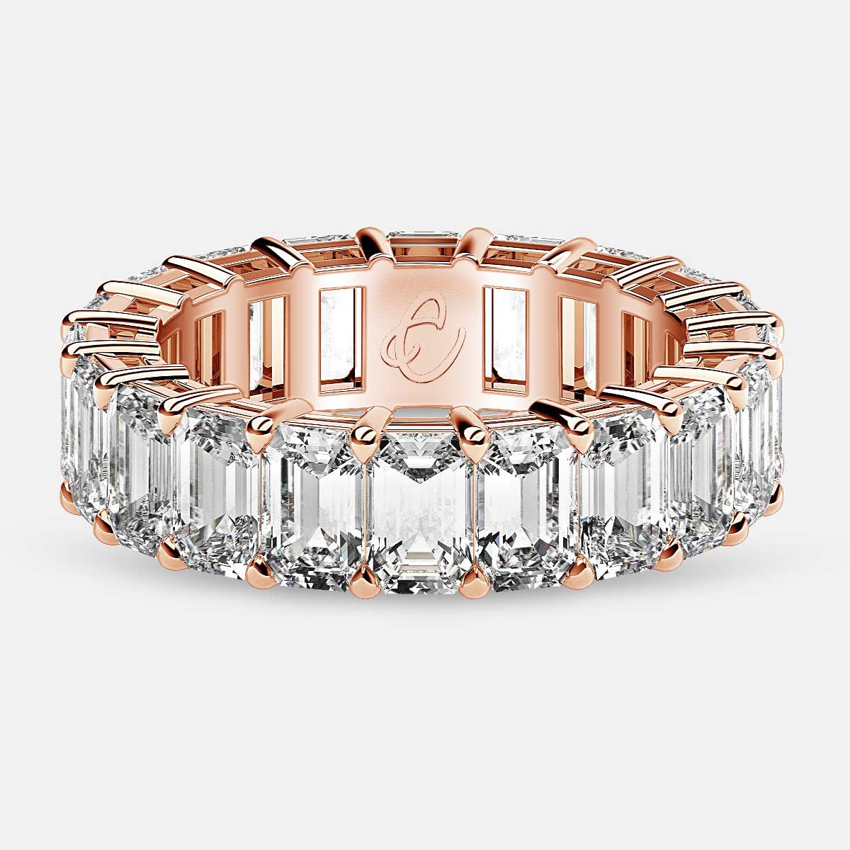 Eternity Ring with Prong Set Emerald Cut Diamonds in 18k Rose Gold