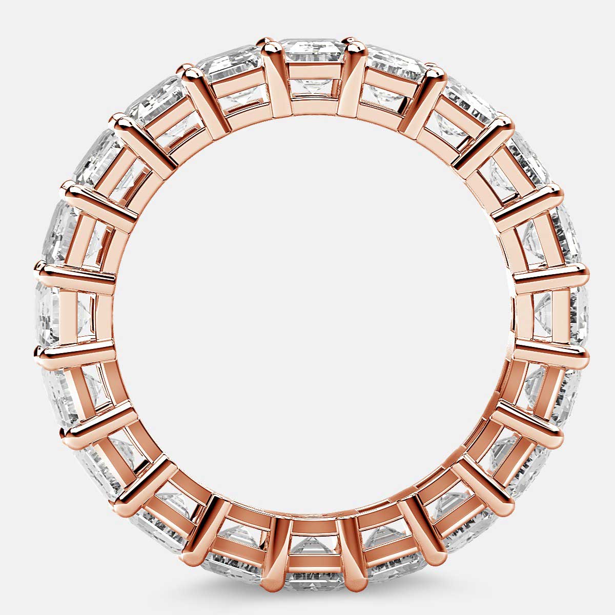 Eternity Ring with Prong Set Emerald Cut Diamonds in 18k Rose Gold