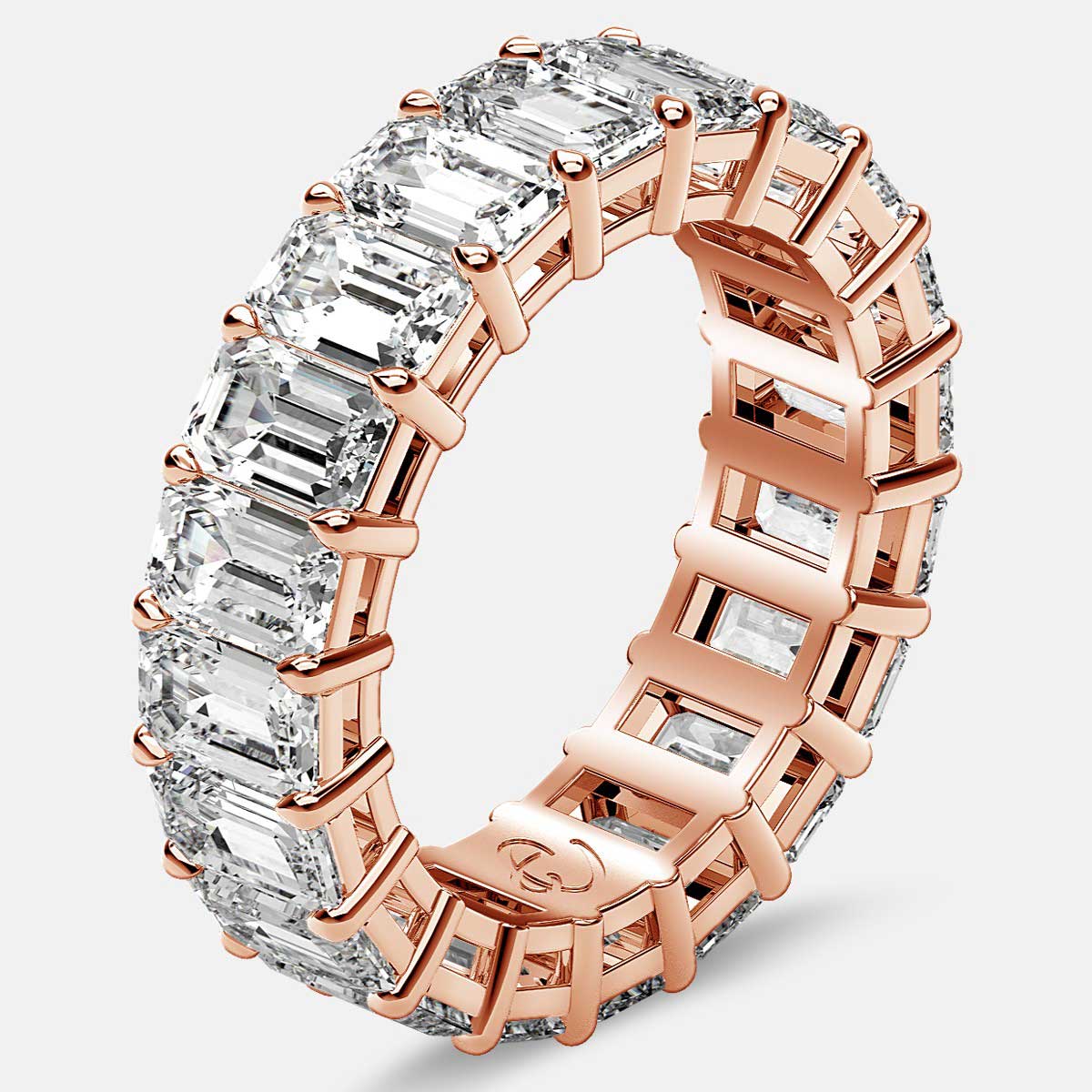 Eternity Ring with Prong Set Emerald Cut Diamonds in 18k Rose Gold