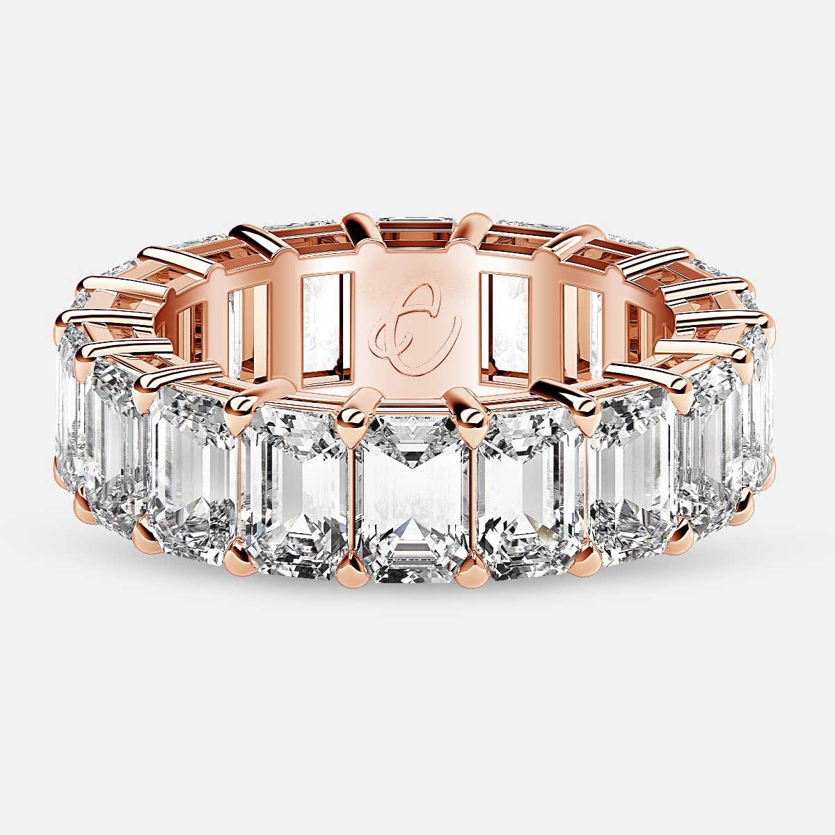 Eternity Ring with Prong Set Emerald Cut Diamonds in 18k Rose Gold