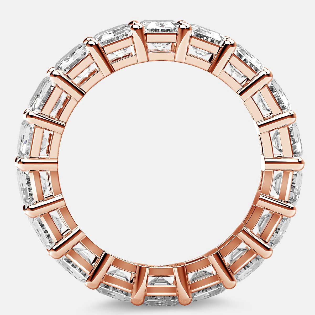 Eternity Ring with Prong Set Emerald Cut Diamonds in 18k Rose Gold