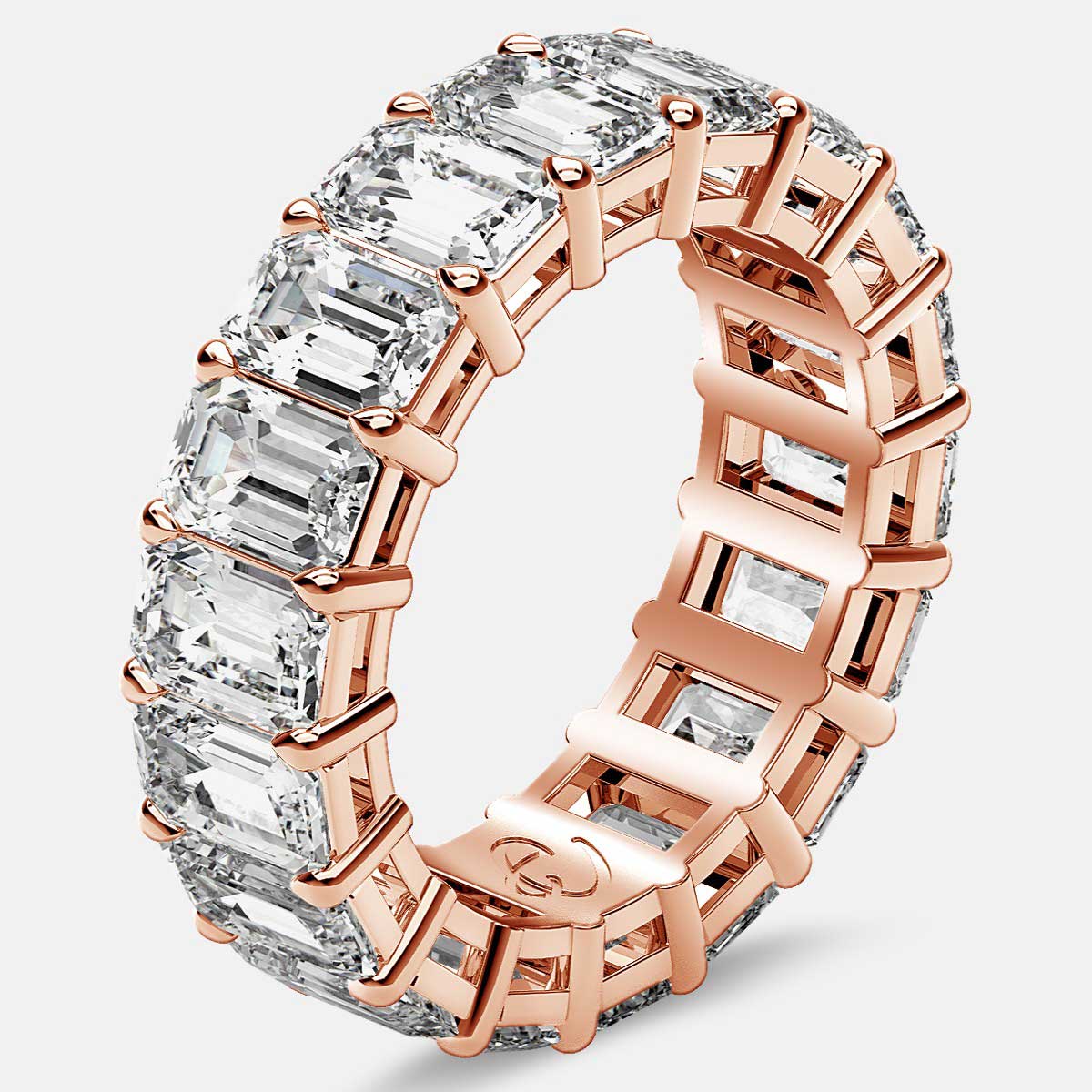 Eternity Ring with Prong Set Emerald Cut Diamonds in 18k Rose Gold