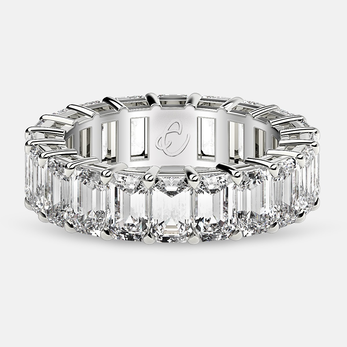 Eternity Ring with Prong Set Emerald Cut Diamonds in 18k White Gold