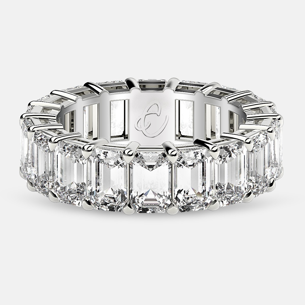Eternity Ring with Prong Set Emerald Cut Diamonds in 18k White Gold