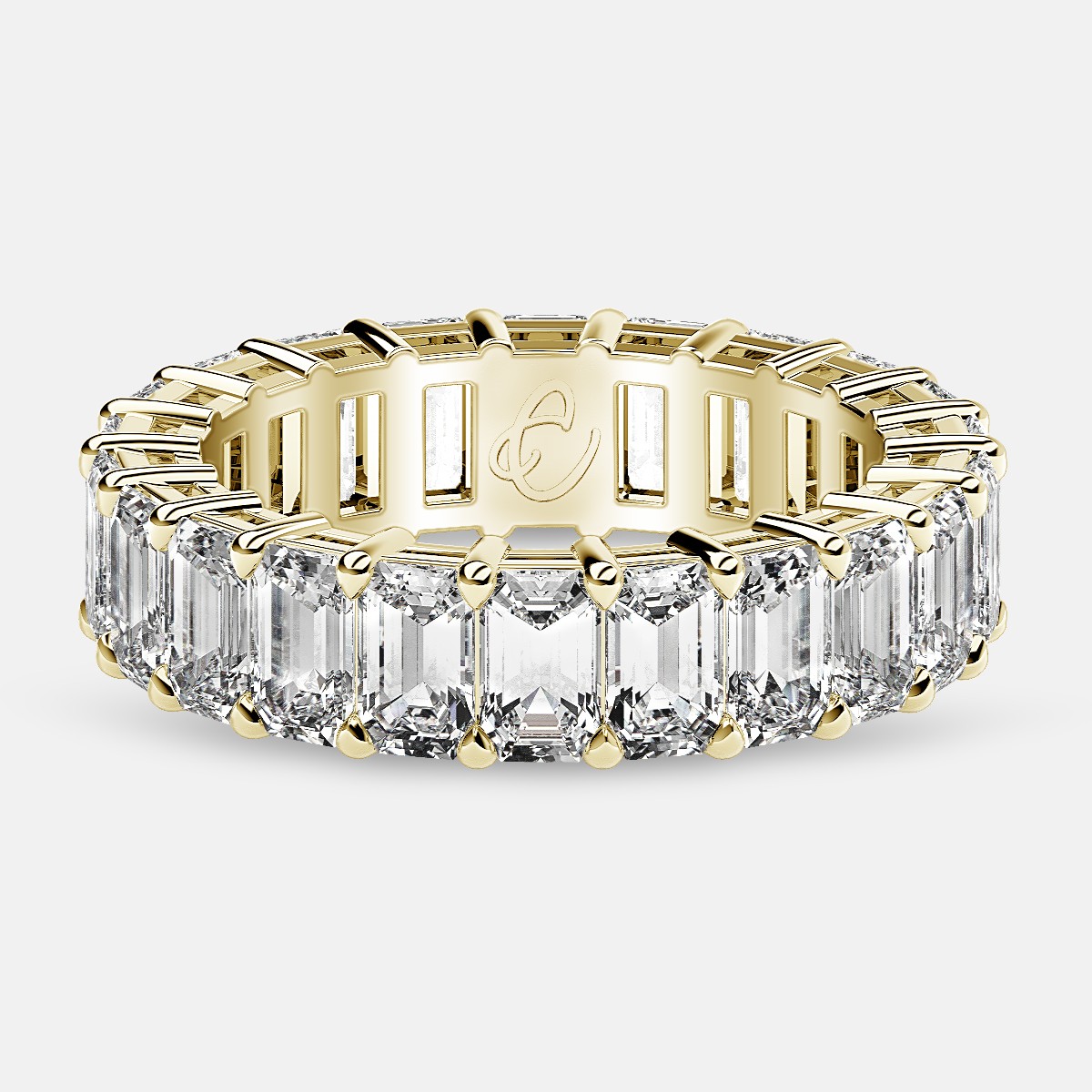 Eternity Ring with Prong Set Emerald Cut Diamonds in 18k Yellow Gold