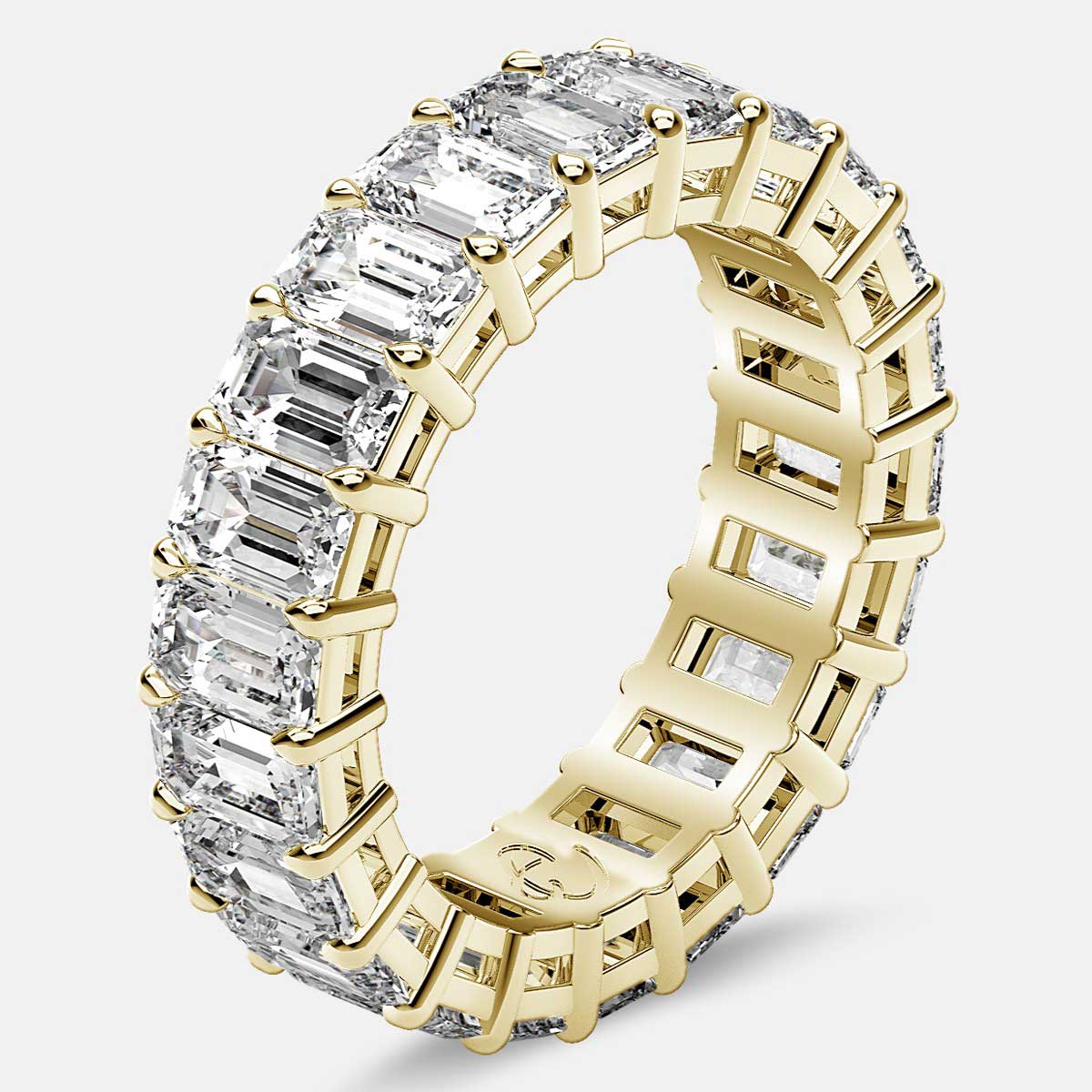 Eternity Ring with Prong Set Emerald Cut Diamonds in 18k Yellow Gold