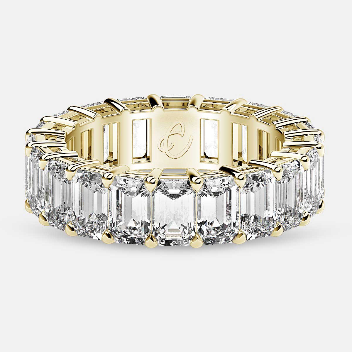 Eternity Ring with Prong Set Emerald Cut Diamonds in 18k Yellow Gold