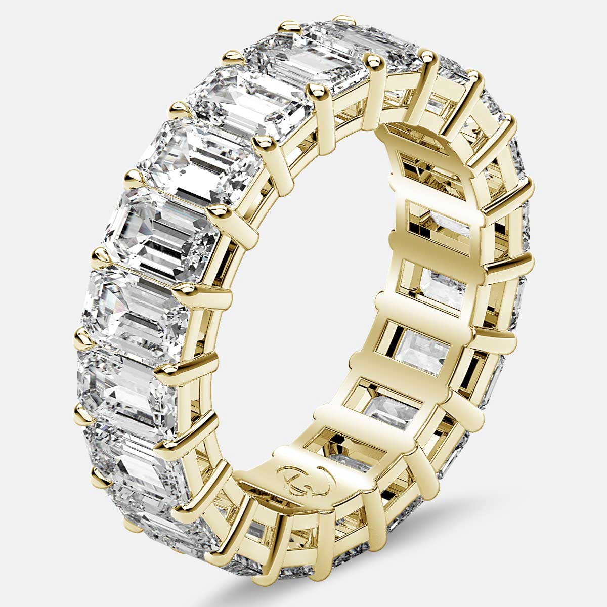 Eternity Ring with Prong Set Emerald Cut Diamonds in 18k Yellow Gold