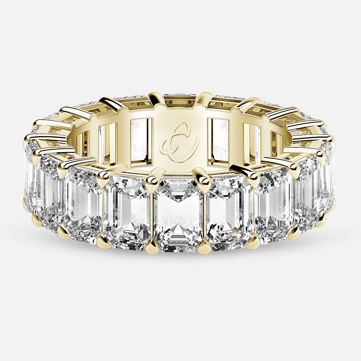 Eternity Ring with Prong Set Emerald Cut Diamonds in 18k Yellow Gold