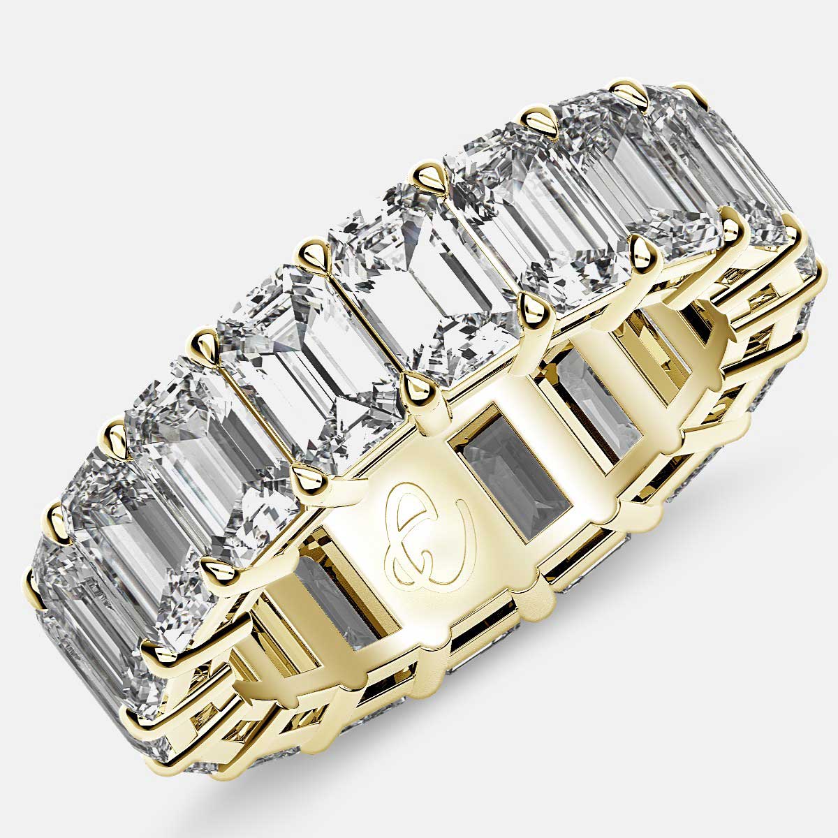 Eternity Ring with Prong Set Emerald Cut Diamonds in 18k Yellow Gold